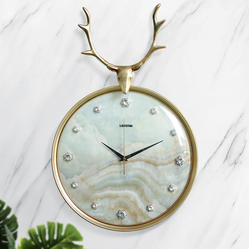 노르딕 럭셔리 벽 시계 간단한 현대 디자인 3D 매달려 장식 대리석 질감 크리스탈 시계 벽 시계 홈 장식 20 인치